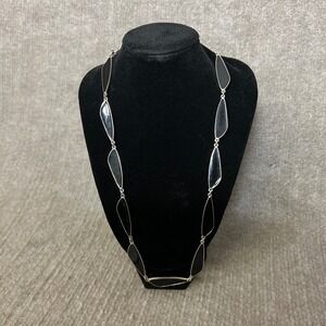 Aigner  Silver Tone Black Stone Statement Necklace Lobster Clasp Fashion Jewelry